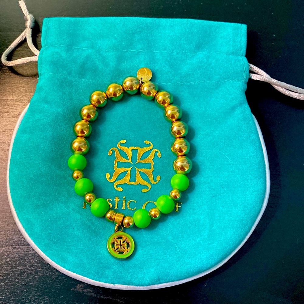 Rustic Cuff Bracelet Lime Green and Gold
